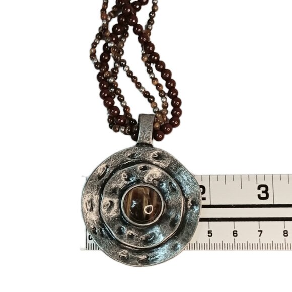 Premier Designs Tigers Eye Medallion Chunky Brown Silvertone Statement Necklace - Picture 9 of 9